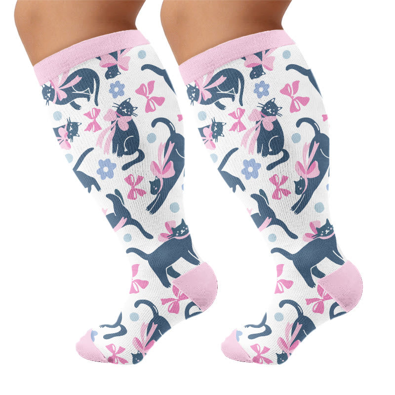 Plusock Plus Size Cat Bow Compression Socks - Pink(1 Pair) - 4XL - image 7