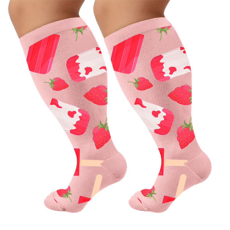 Plusock Plus Size Fruit Popsicle Compression Socks - Pink(1 Pair) - 4XL - image 7