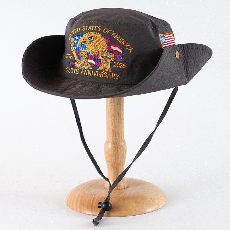 Plusock Flag Eagle Embroidered Outdoor Sun Hat - Dark Grey - One Size - image 5