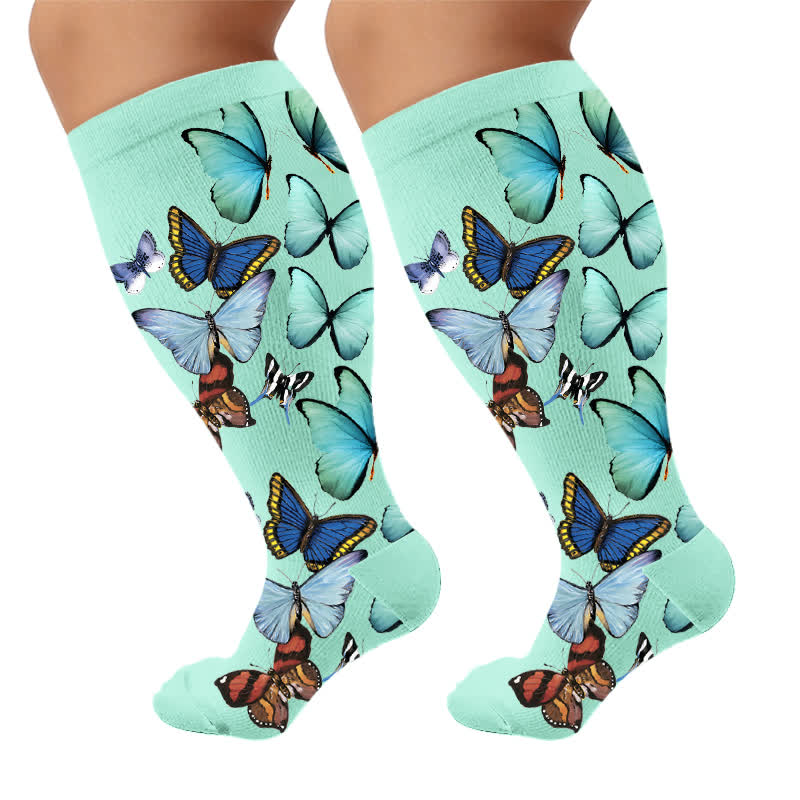 Plusock Plus Size Sweet Butterfly Compression Socks - Green(1 Pair) - 4XL - image 7