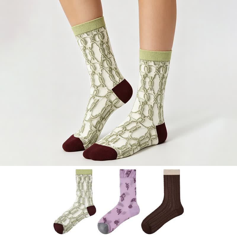 Plusock Vintage Jacquard Sheer Quarter Socks (3 Pairs) - image 0