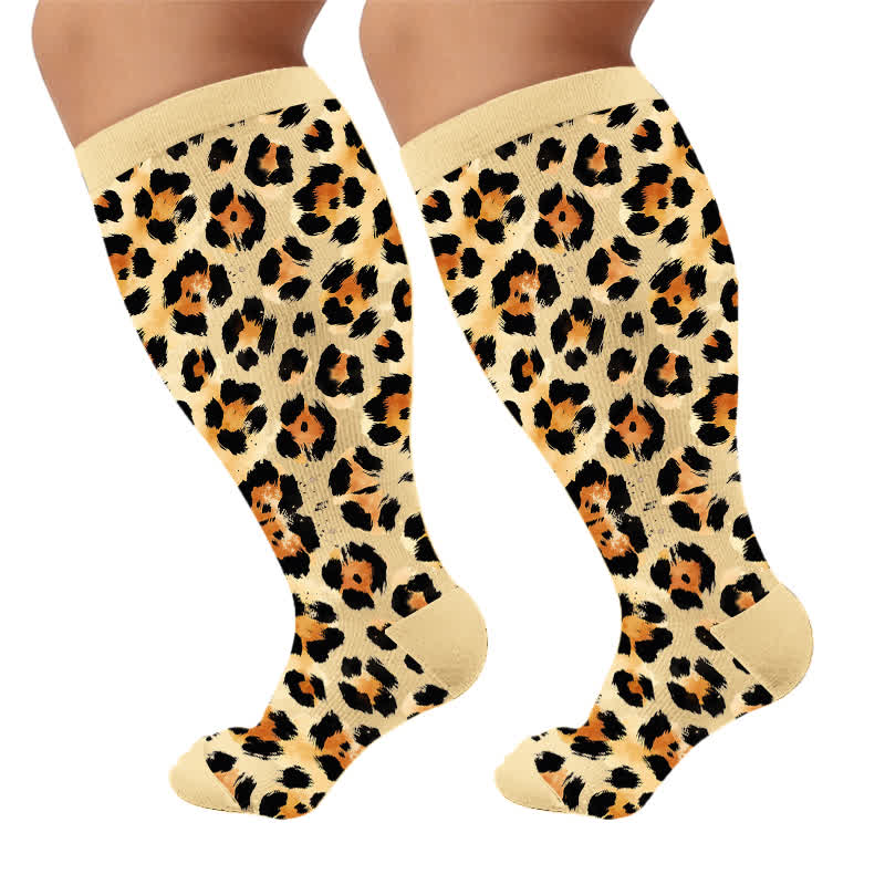 Plusock Plus Size Sexy Leopard Compression Socks - Yellow(1 Pair) - 4XL - image 7