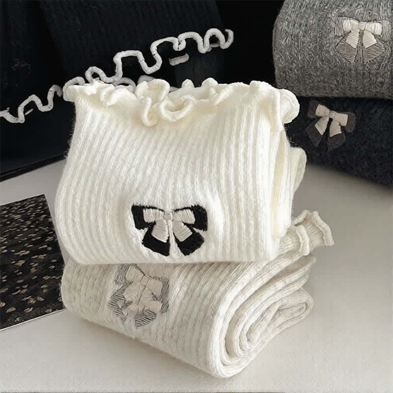 Plusock Cute Bow Embroidered Quarter Socks(14 Pairs) - image 4