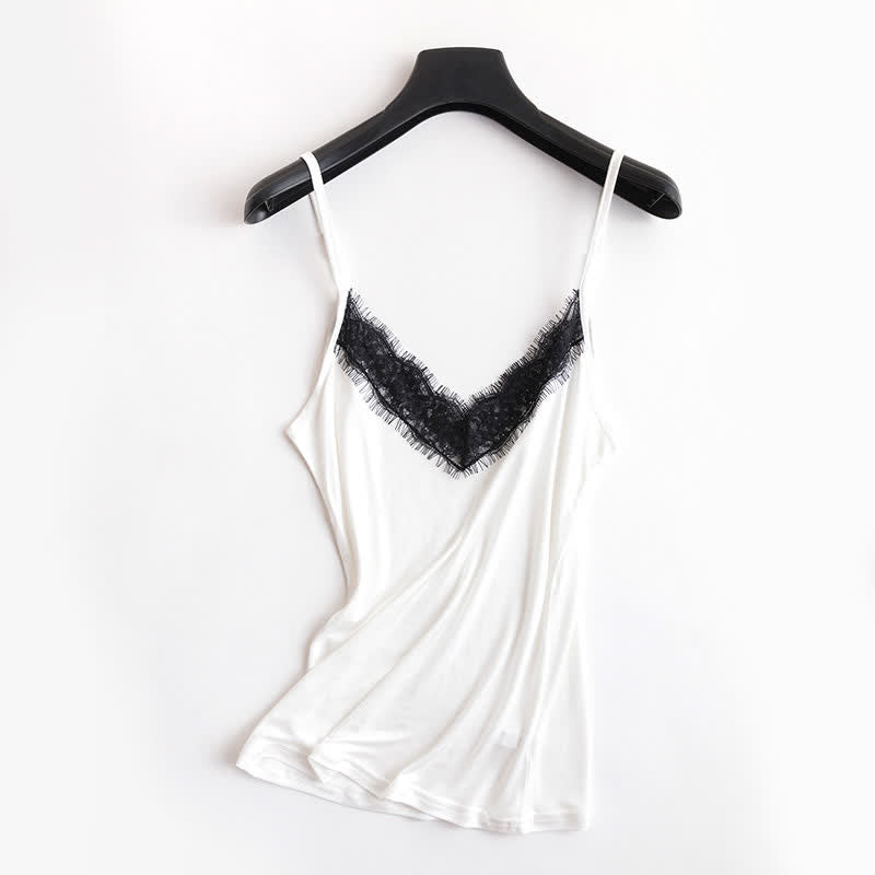 Plusock Plus Size Lace Silk Cooling Tank Top - Beige - XXL - image 10