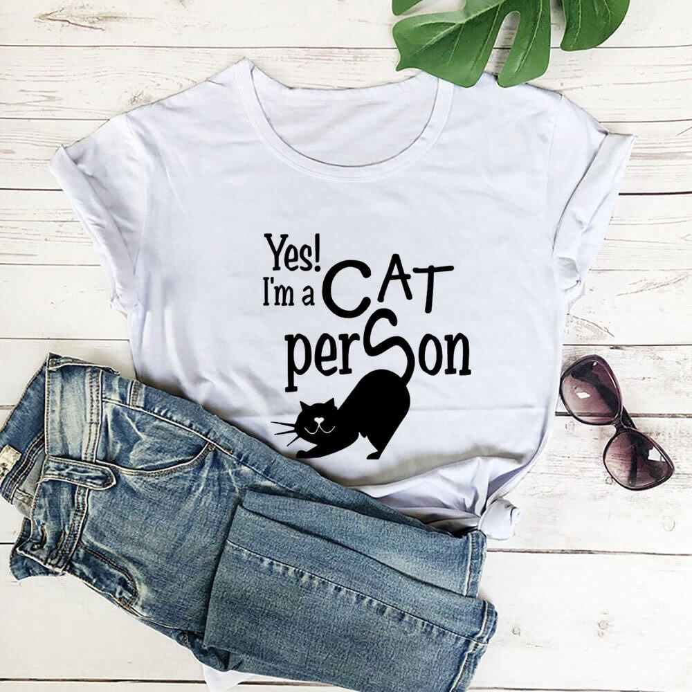 Plusock Plus Size Cat Person Letter Short Sleeve T-shirt - White - 3XL - image 6