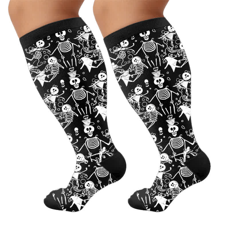 Plusock Plus Size Olive Skull Floral Compression Socks - Black(1 Pair) - 4XL - image 10