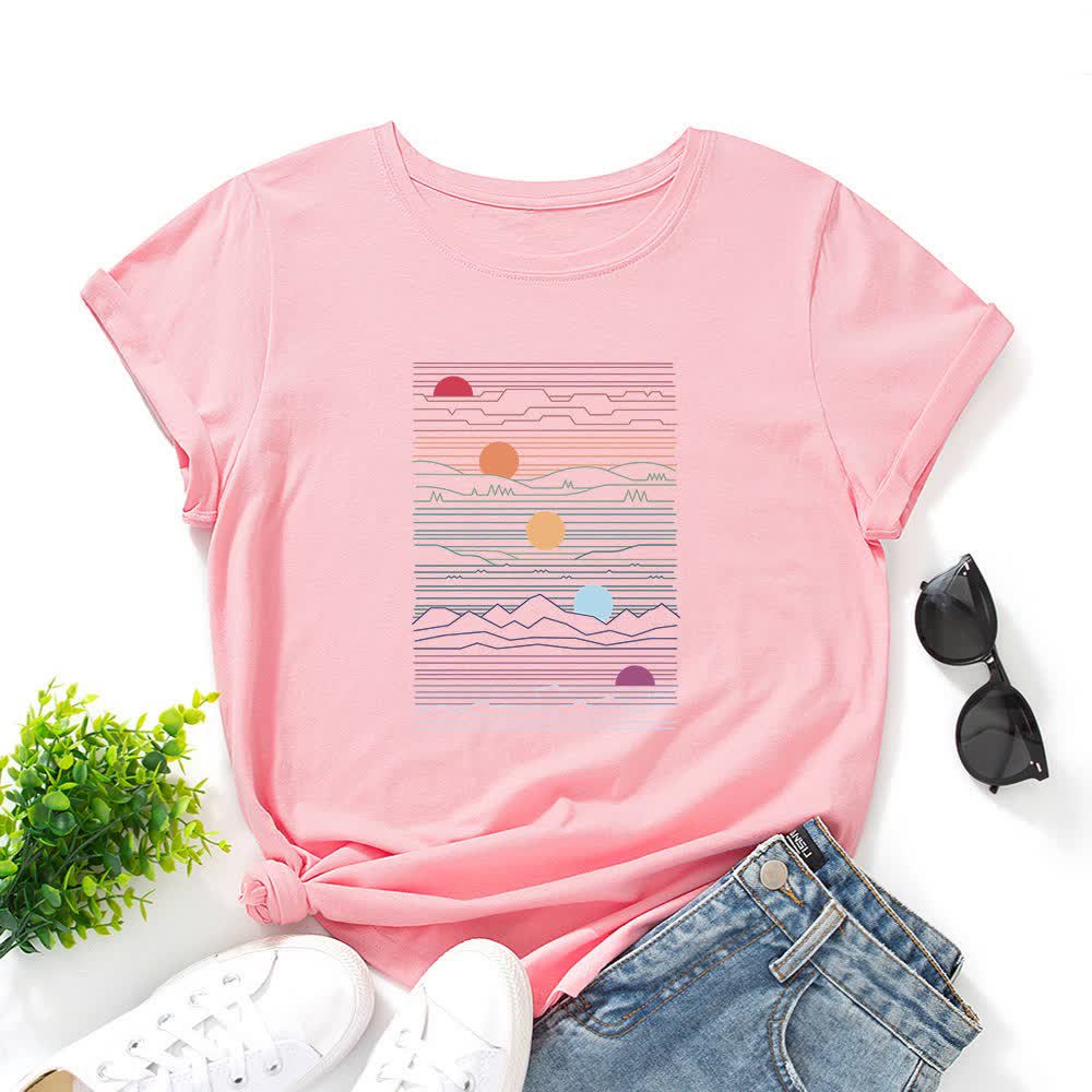 Plusock Plus Size Sunset Print T-shirt - Dark Pink - 5XL - image 10