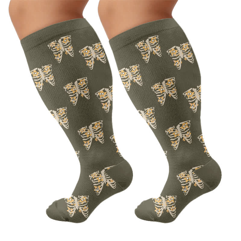 Plusock Plus Size Gothic Cat Star Compression Socks - Dark Grey(1 Pair) - 4XL - image 10