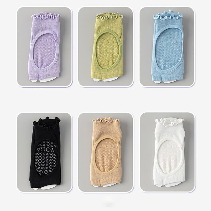 Plusock Cotton Open Toe Grip Quarter Socks(5 Pairs) - White+Blue+Green+Purple+Black - EU35-40(US2-7) - image 9