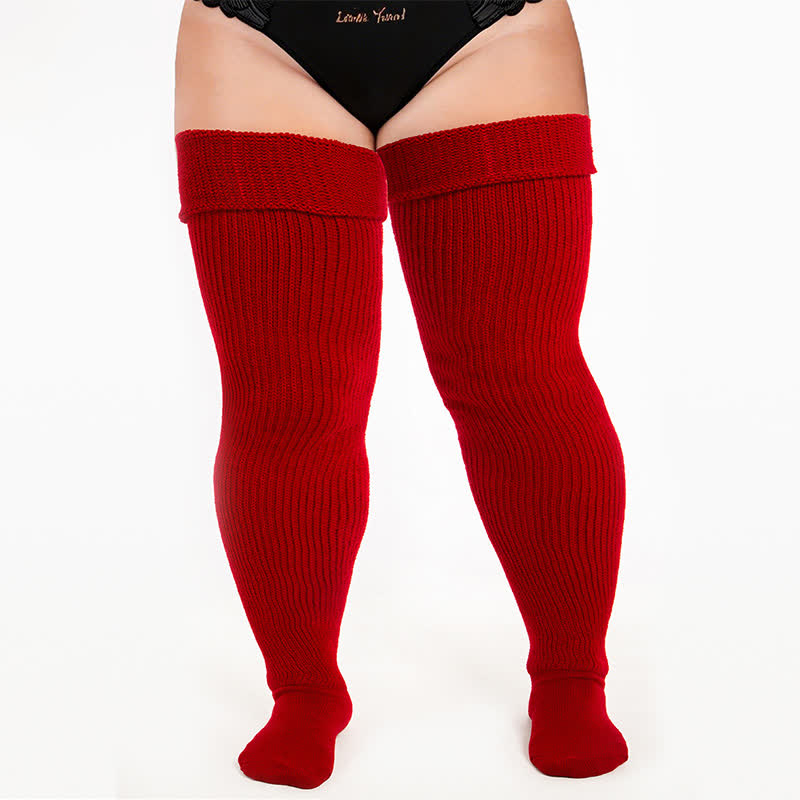 Plusock Retro Sport Thigh High Socks - Wine - One Size - image 7