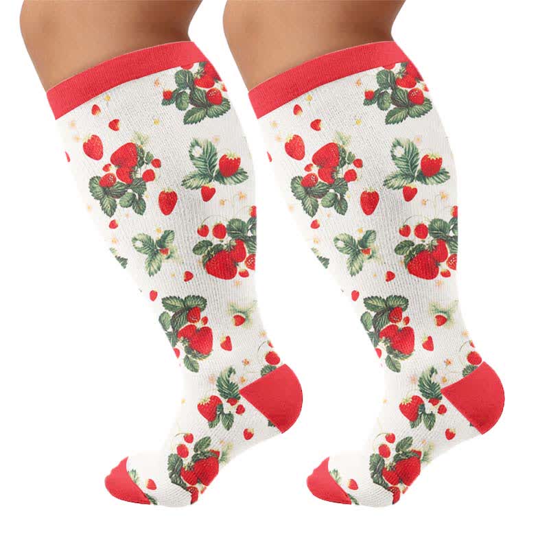 Plusock Plus Size Fruit Print Compression Socks - Red(1 Pair) - 4XL - image 10