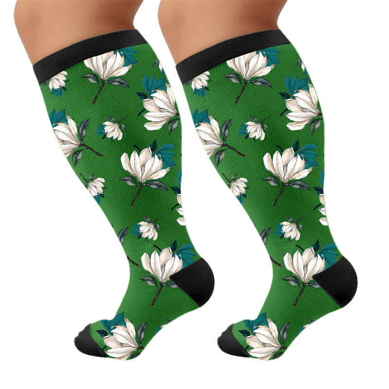 Plusock Plus Size Magnolia Floral Compression Socks - Green(1 Pair) - 4XL - image 10