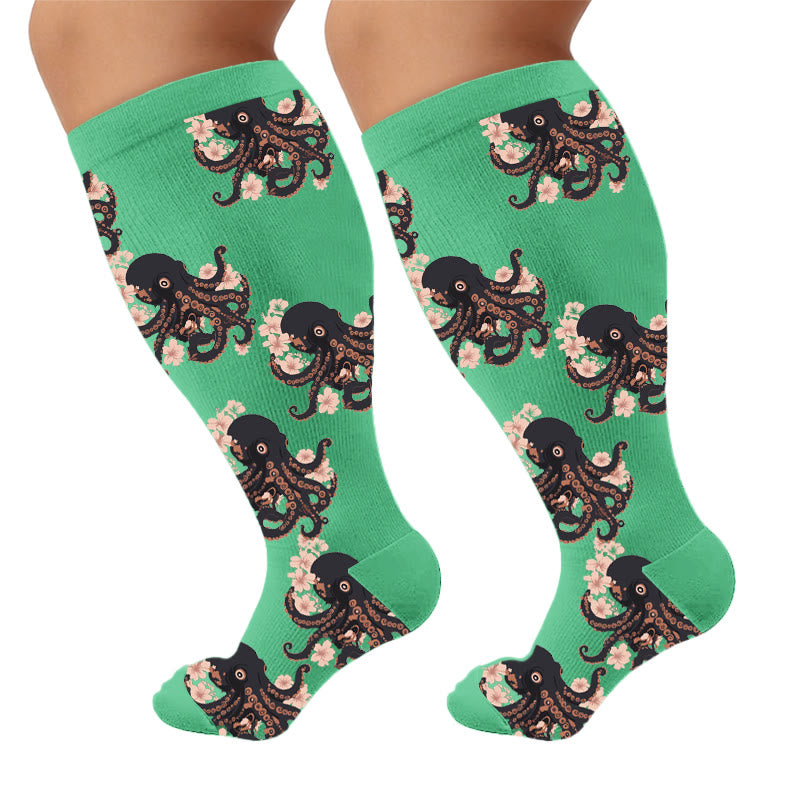 Plusock Plus Size Trendy Octopus Compression Socks - Green(1 Pair) - 4XL - image 10