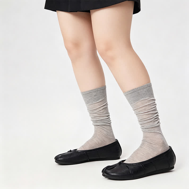 Plusock Sheer Ribbed Split Toe Knee High Socks(3 Pairs) - Grey - EU35-40(US2-7) - image 5