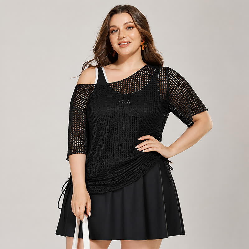 Plusock Tummy Control Mesh Two-Piece Swim Dress Set – plusock