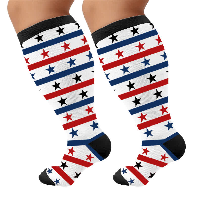Plusock Plus Size Patriotic Eagle Stars Compression Socks - White - 4XL - image 10