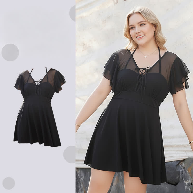 Plusock Sheer Ruffle Tie Front Swim Dress - image 3