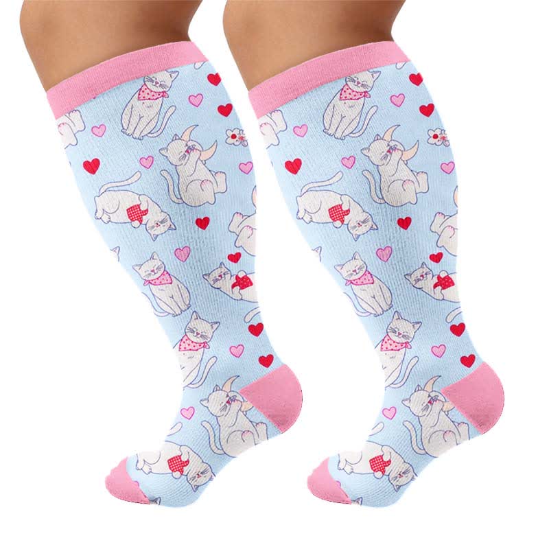 Plusock Plus Size Cute Cat Compression Socks - Light Blue(1 Pair) - 4XL - image 10