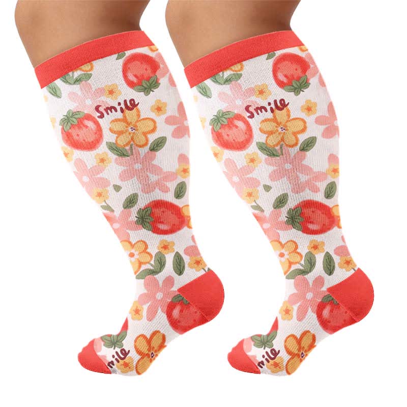 Plusock Plus Size Floral Garden Compression Socks - Red(1 Pair) - 4XL - image 10