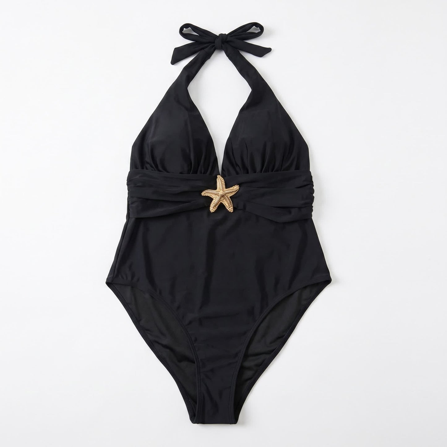 Plusock Elegant Black Halter Plunge Mesh Slit Swimwear - image 7