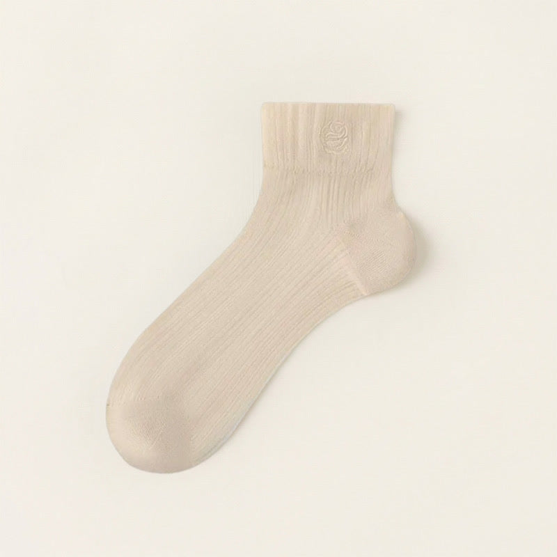 Plusock Sheer Rose Embroidered Ankle Socks(5 Pairs) - Khaki - EU35-39(US2-6) - image 9