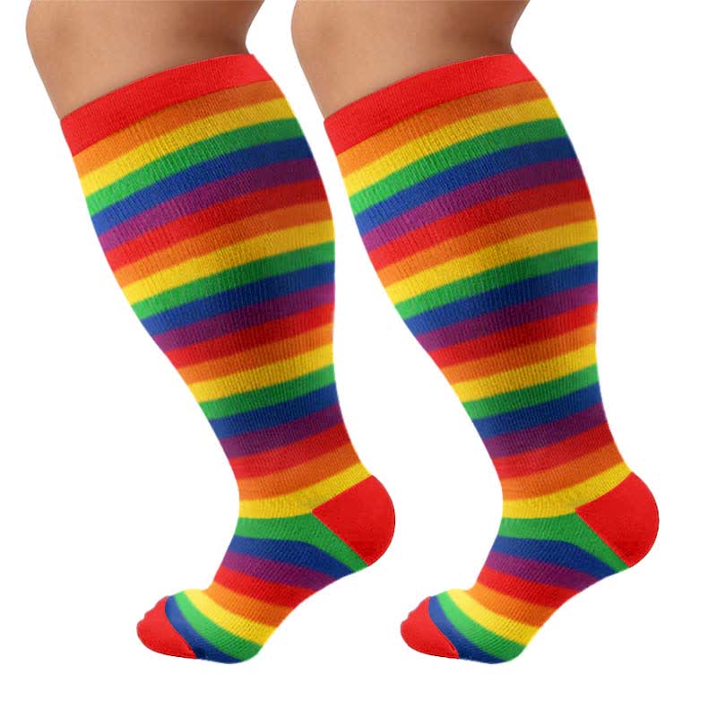 Plusock Plus Size Rainbow Stripe Compression Socks - Red(1 Pair) - 4XL - image 10