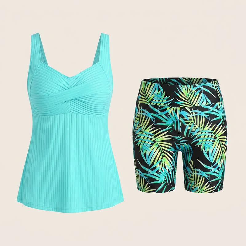 Plusock Ribbed Sweetheart Twist Front Tropical Print Tankini Set - image 26