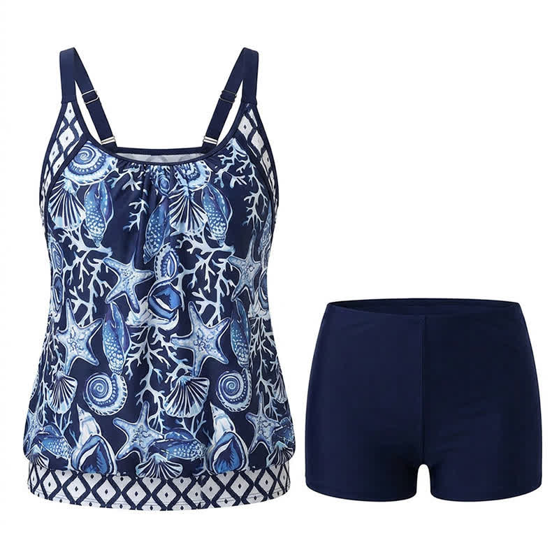 Plusock Navy Ocean Starfish Coral Print Flowy Tankini Set - image 6