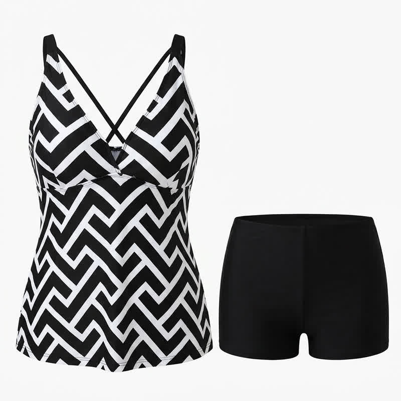 Plusock Criss Cross V Neck Flowy Tankini Set - image 11