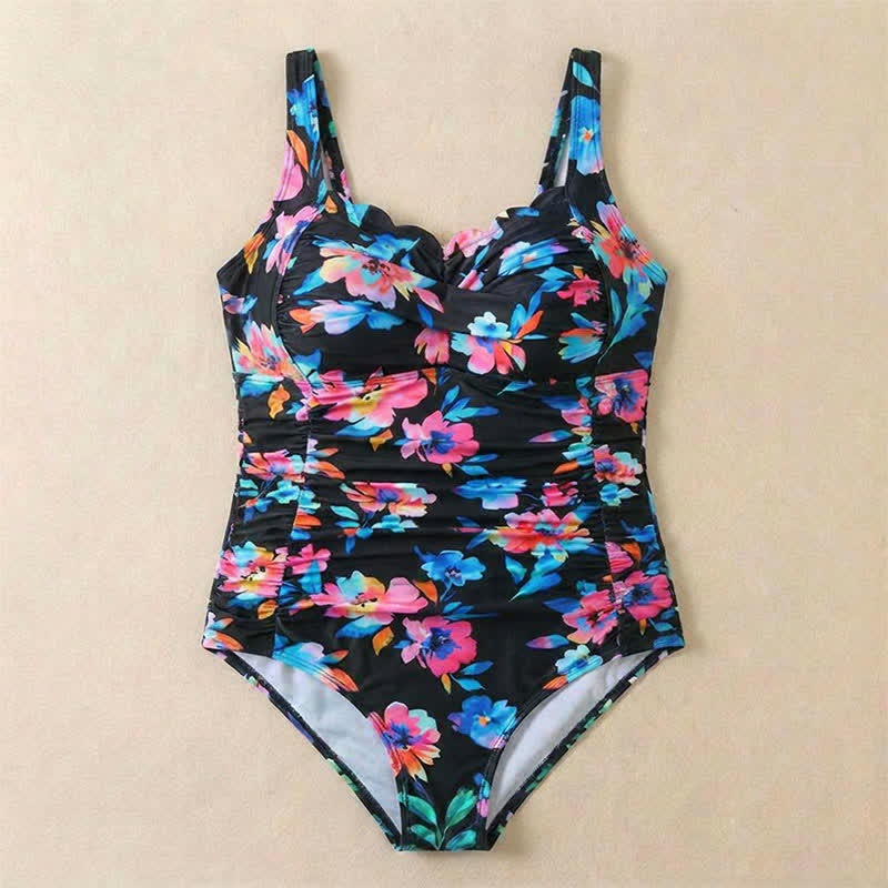 Plusock Vintage Flower Leopard Print Ruched One-piece Swimsuit - image 19
