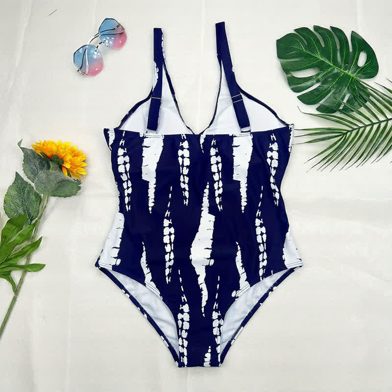 Plusock Blue Marble Print Twist Front One-Piece Swimsuit - image 15