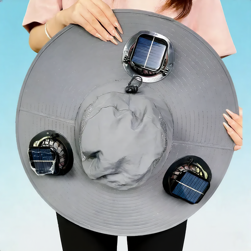 Plusock Solar Cooling Wide Brim Sun Hat - Light Gray - One Size - 3 Fans - image 14