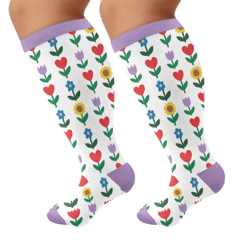 Plusock Plus Size Pastel Daisy Compression Socks - Purple(1 Pair) - 4XL - image 10