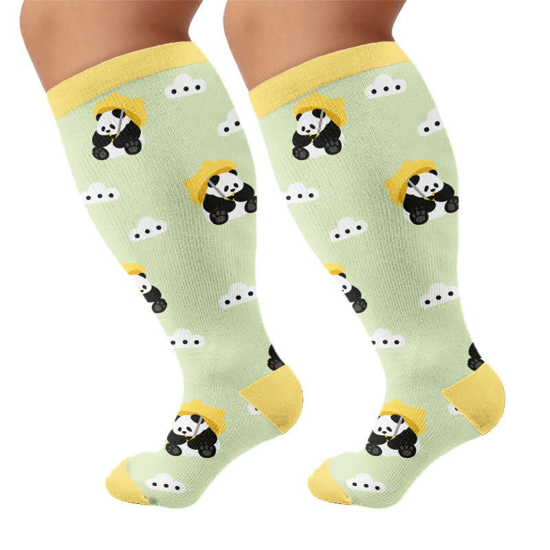 Plusock Plus Size Panda Cat Dog Print Compression Socks - Green - 4XL - image 10
