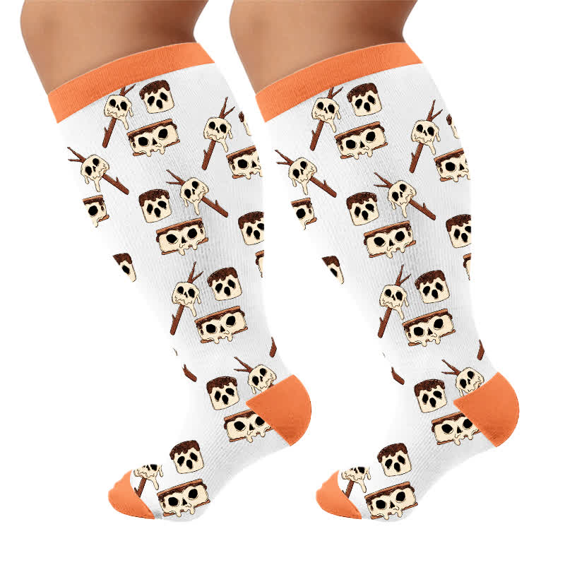 Plusock Plus Size Angel Ghost Heart Compression Socks - Orange(1 Pair) - 4XL - image 10