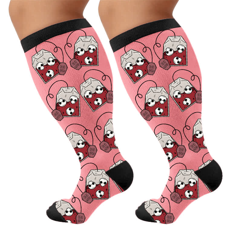 Plusock Plus Size Ghostly Skeleton Compression Socks - Pink(1 Pair) - 4XL - image 10