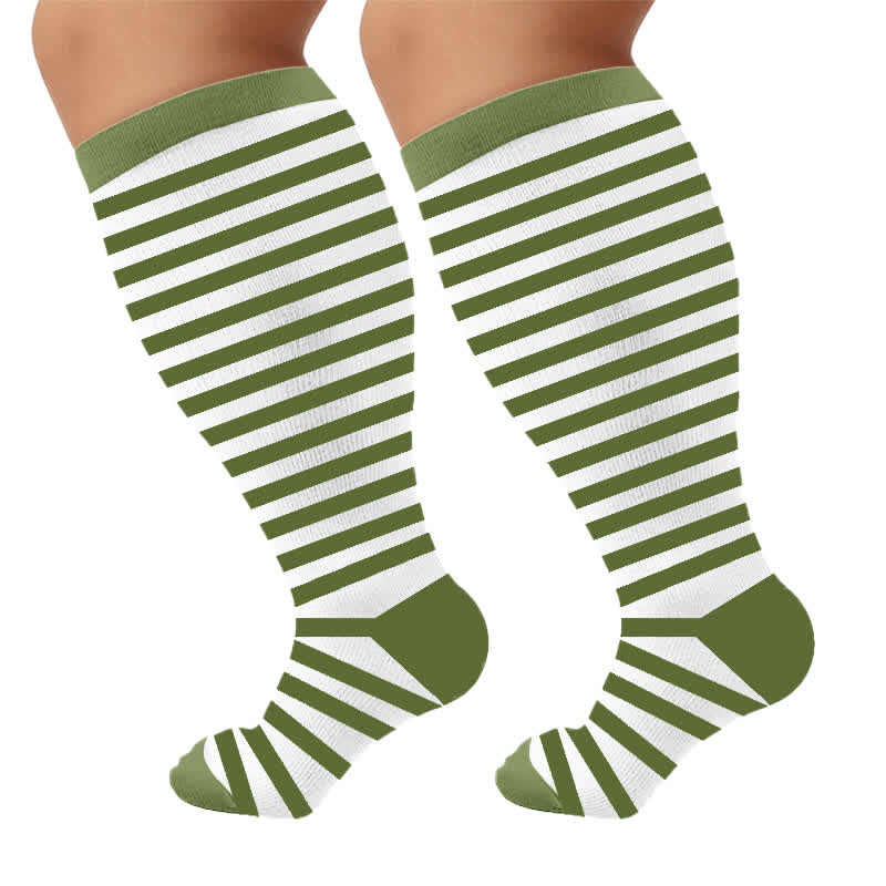 Plusock Plus Size Retro Tricolor Stripes Compression Socks - Green(1 Pair) - 4XL - image 10
