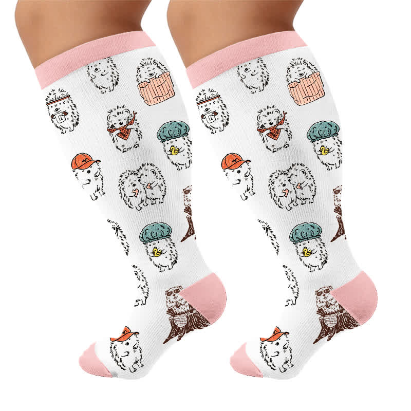 Plusock Plus Size Hedgehog Compression Socks - Pink(1 Pair) - 4XL - image 9