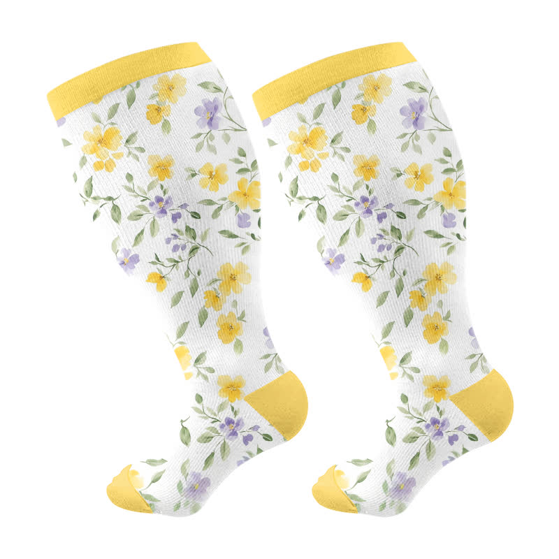 Plusock Plus Size Floral Garden Compression Socks - Yellow - 4XL - image 9