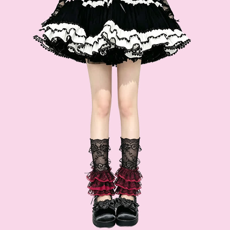 Plusock Gothic Lace Ruffle Crew Socks(2 Pairs) - Black-A - Leg Cuffs - One Size - image 16