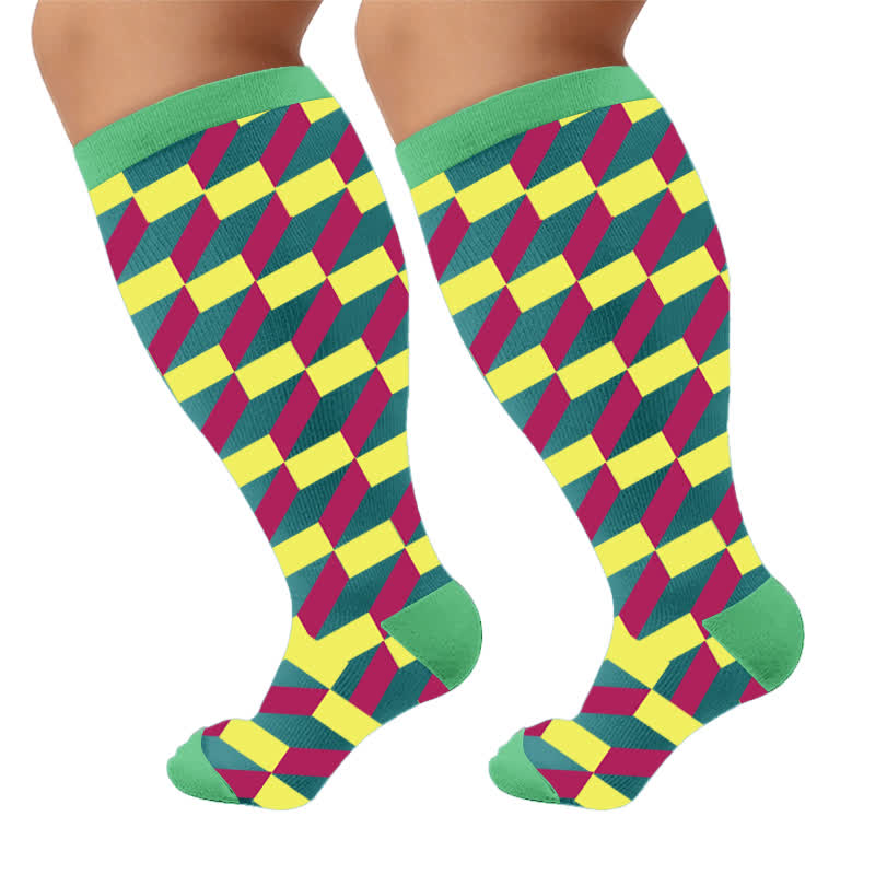 Plusock Plus Size Color Block Stripes Compression Socks - image 10