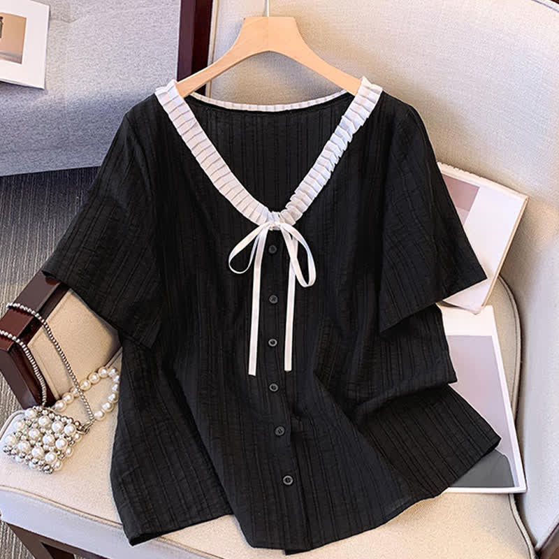 Plusock Plus Size Ruffle Tie Neck Top - image 6