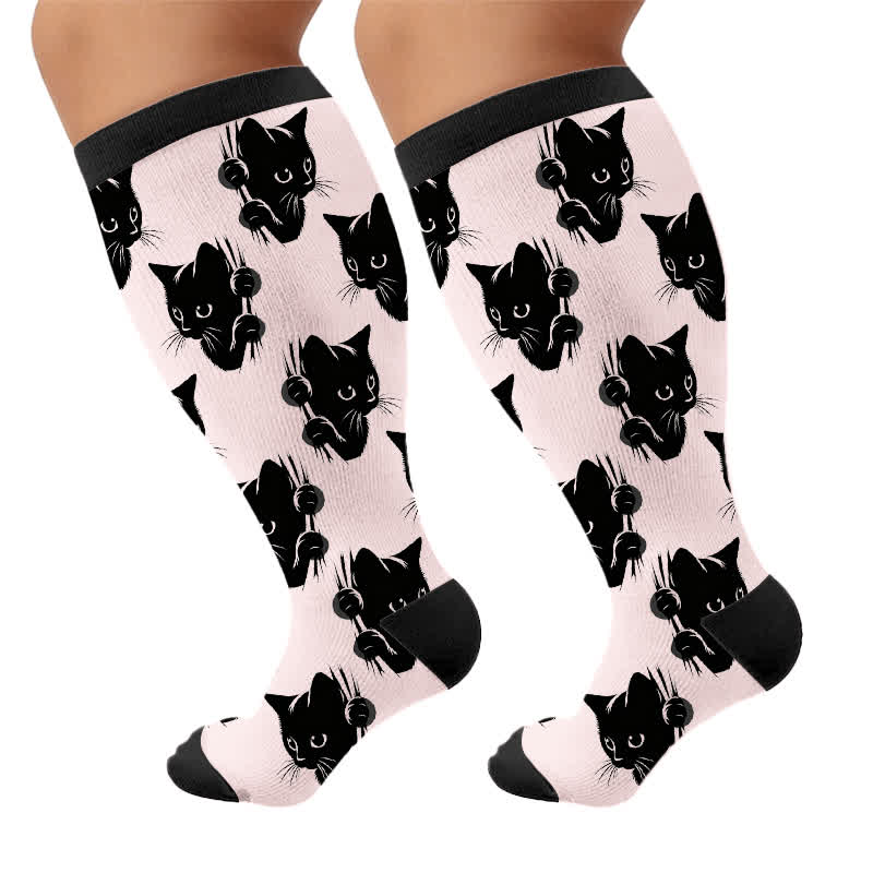 Plusock Plus Size Red Stripe Cat Compression Socks - image 10