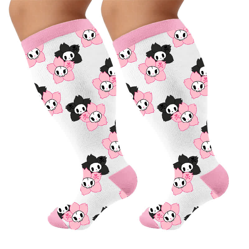 Plusock Plus Size Pink Skull Daisy Compression Socks - image 10