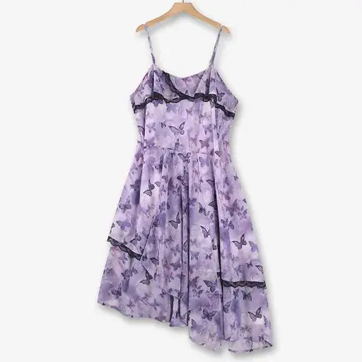 Plusock Plus Size Lavender Butterfly Print Black Lace Trim Asymmetrica – plusock