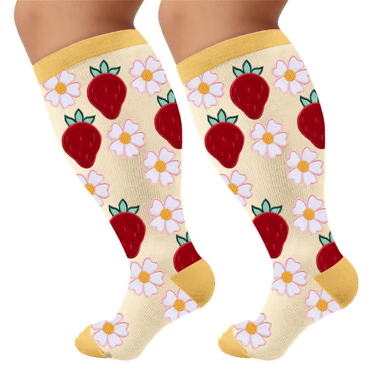 Plusock Plus Size Strawberry Daisy Compression Socks - image 10