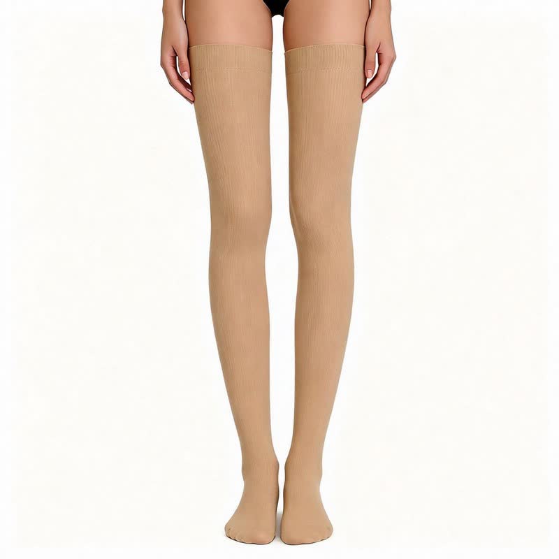 Plusock Solid Color Thigh High Compression Socks(3 Pairs) - Nude - S/M - image 1