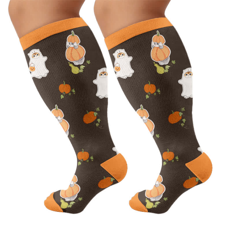 Plusock Plus Size Purranormal Pumpkin Night Compression Socks - Brown - 4XL - image 10