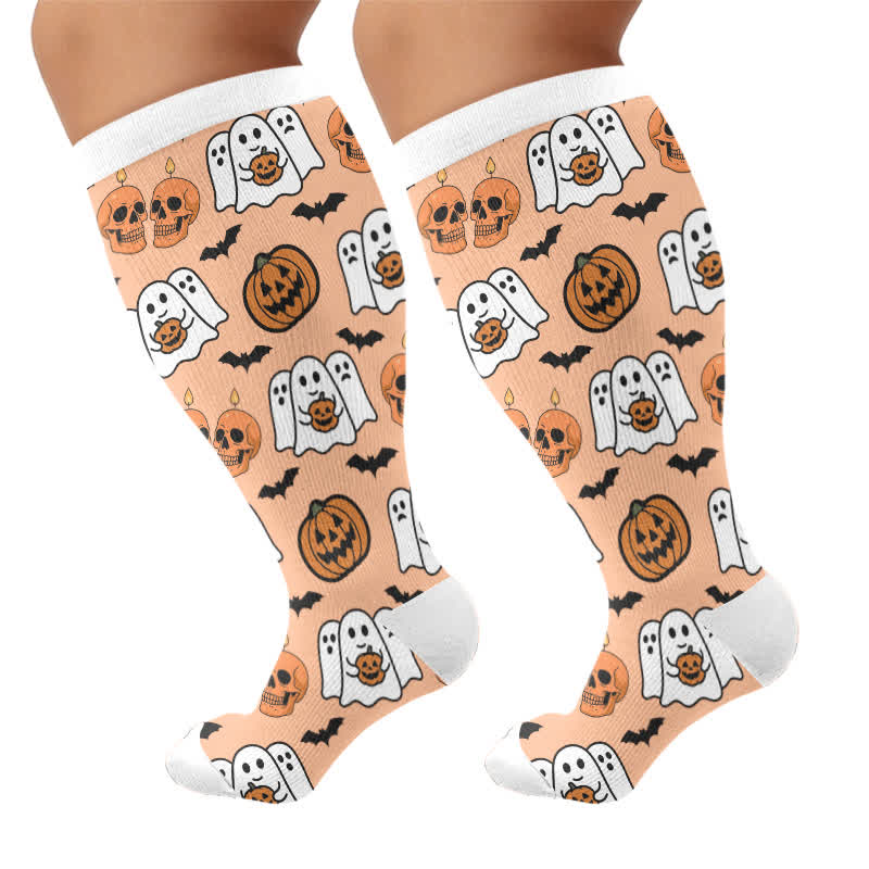 Plusock Plus Size Skull Star Compression Socks - Orange - 4XL - image 10