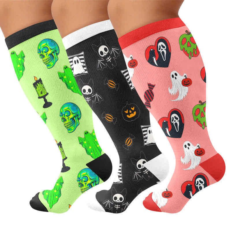 Plusock Plus Size Neon Skull Compression Socks - image 10